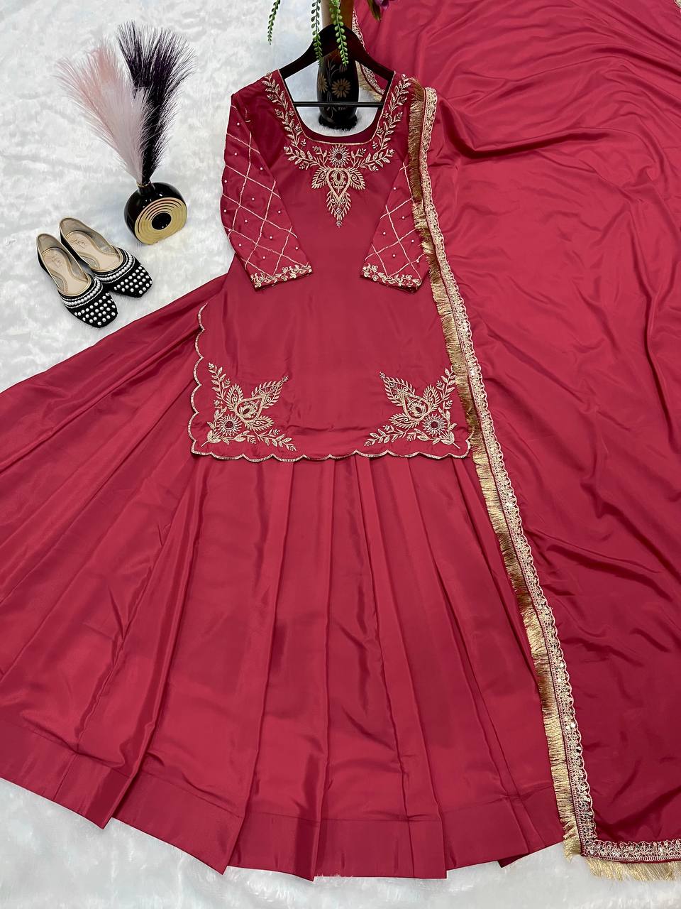 Deep Maroon Heritage Flared Silhouette